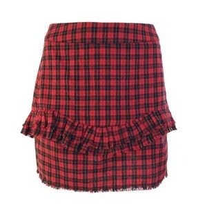 SEEK The Label Red Buffalo Flannel Plaid Ruffled Fringed Edge Mini Skirt XS